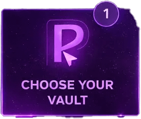Neon purple card showing step one of the PULZEE process, prompting users to choose a digital vault